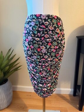AFRM Mesh Ditzy Floral Ruched Pencil Skirt Size Large